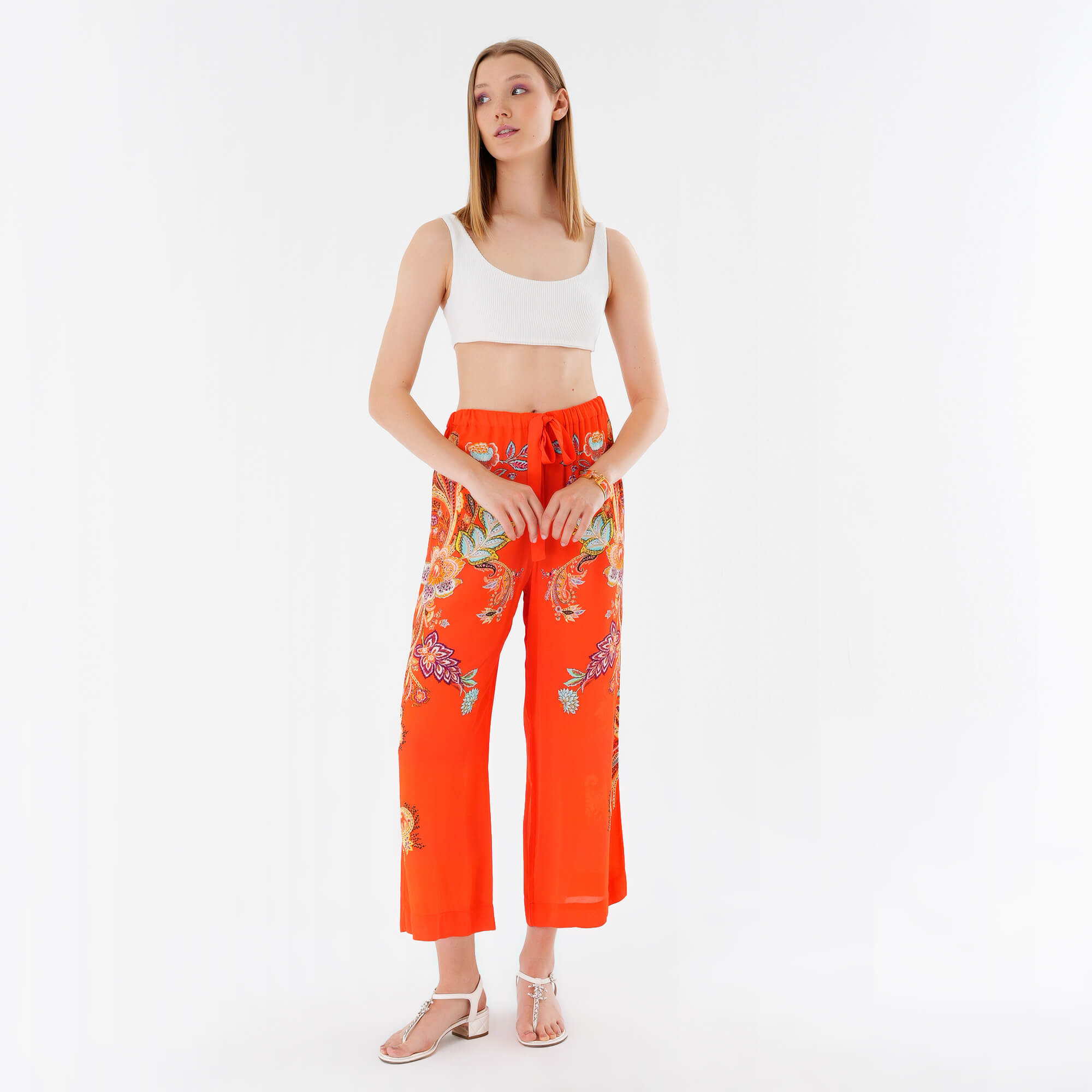 Etro - Orange & Multicolor Wide Leg Paisley Trousers IT40